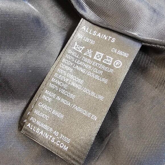 AllSaints Cargo Distressed Leather Biker Jacket Black/Gray EU 34, US 2 - Picture 12 of 14